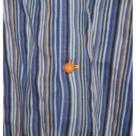 TD Thomas Dean Blue Striped Casual Button Up Shirt Size L Flip Contrast Cuff - Picture 4 of 10